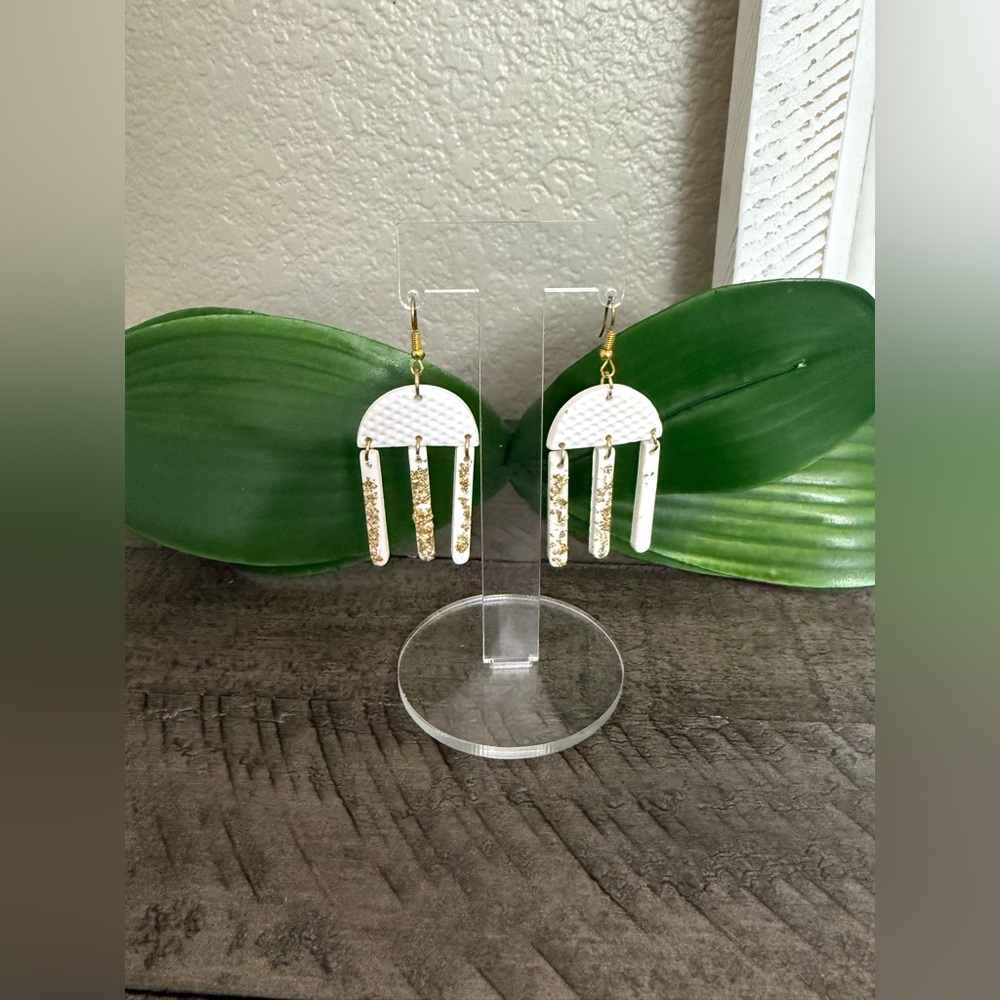 White and Gold Dangle Earrings